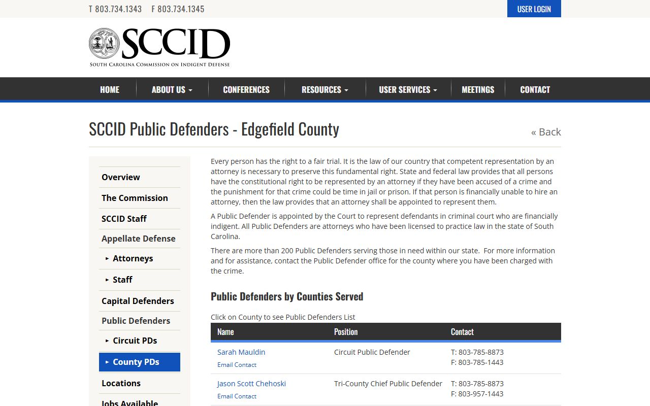 Edgefield County Clerk of Court public defender listing source