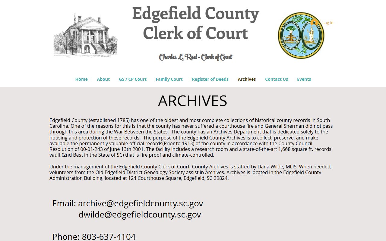 Edgefield County court dockets Clerk archives records