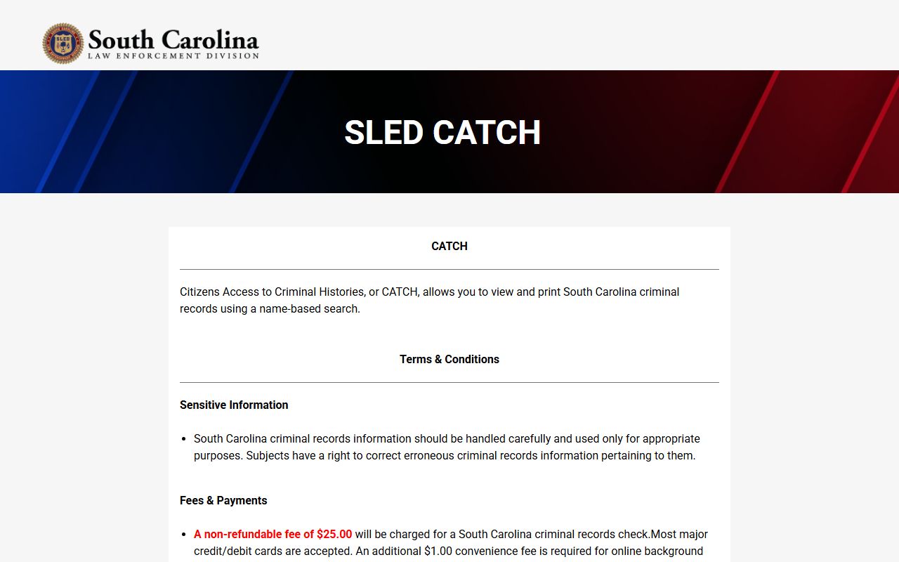 Edgefield County court records SLED CATCH criminal history portal