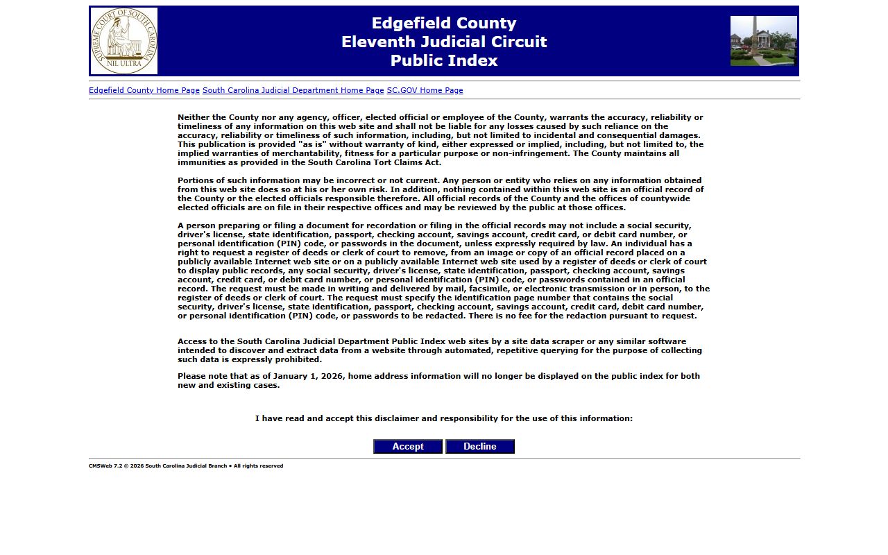 Edgefield County court records Public Index portal
