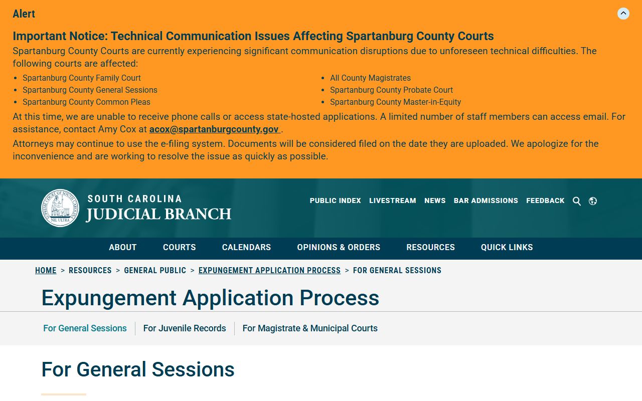 Edgefield County inmate records General Sessions expungement context