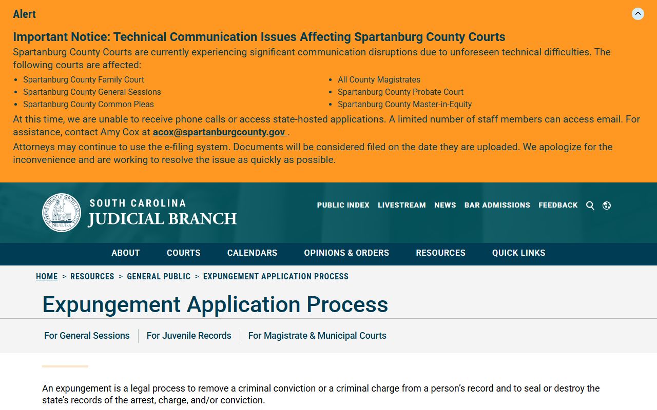 Edgefield County inmate records expungement process context