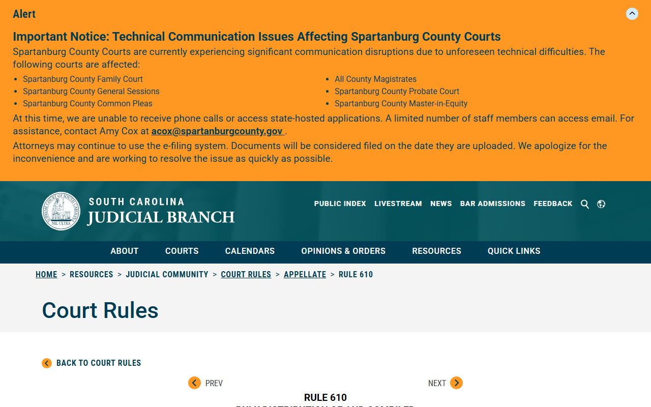 Edgefield County traffic court records Rule 610 judicial access